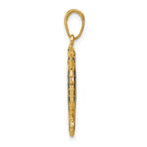 14K Gold 3D Blue Enameled Seahorse Pendant  Polished, Textured Charm